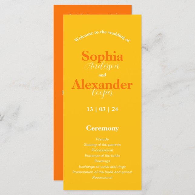 Programa de Casamento Colorido Amarelo e Laranja N (Frente/Verso)