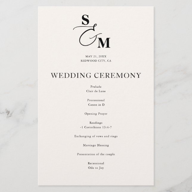 Programa de Casamento com Ampersand e Monograma Cl (Frente)
