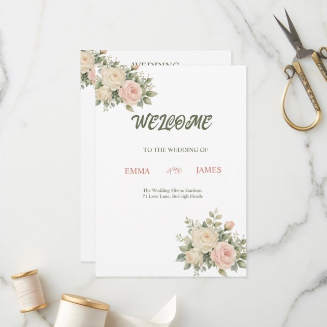 Programa de Casamento com Aquarela Elegante de Euc (Frente/Verso In Situ)