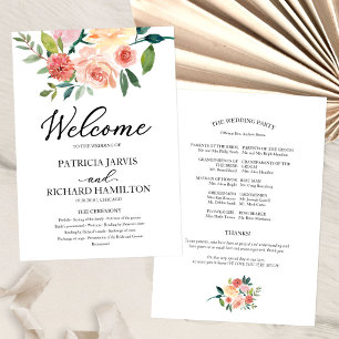 Programa de Casamento com Aquarela Floral Elegante