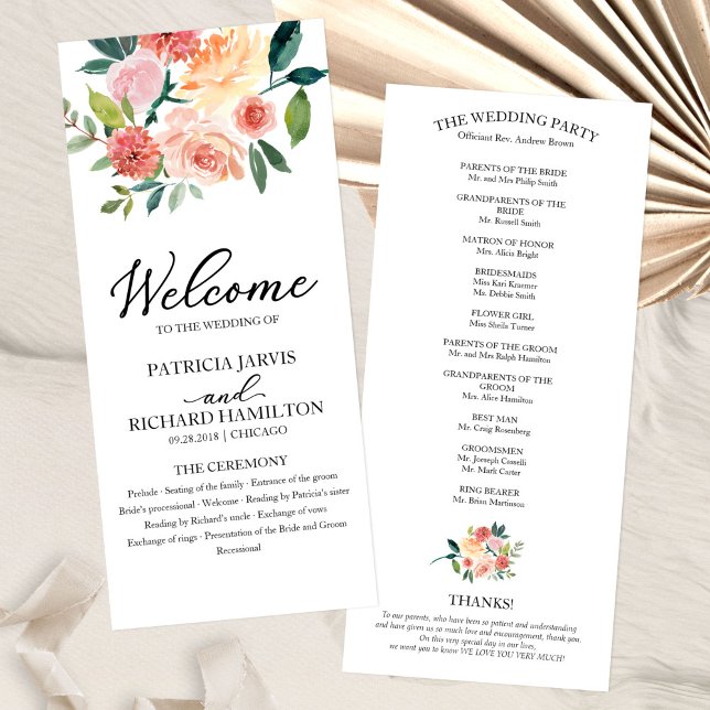 Programa de Casamento com Aquarela Floral Elegante (Criador carregado)