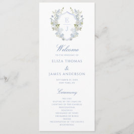 Programa de Casamento com Brasão de Monograma Azul