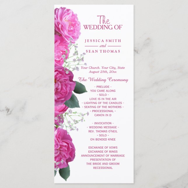 Programa de Casamento com Buquê Floral Romântico (Frente)