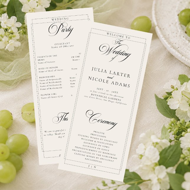 Programa de Casamento com Caligrafia em Marfim Pre (Criador carregado)