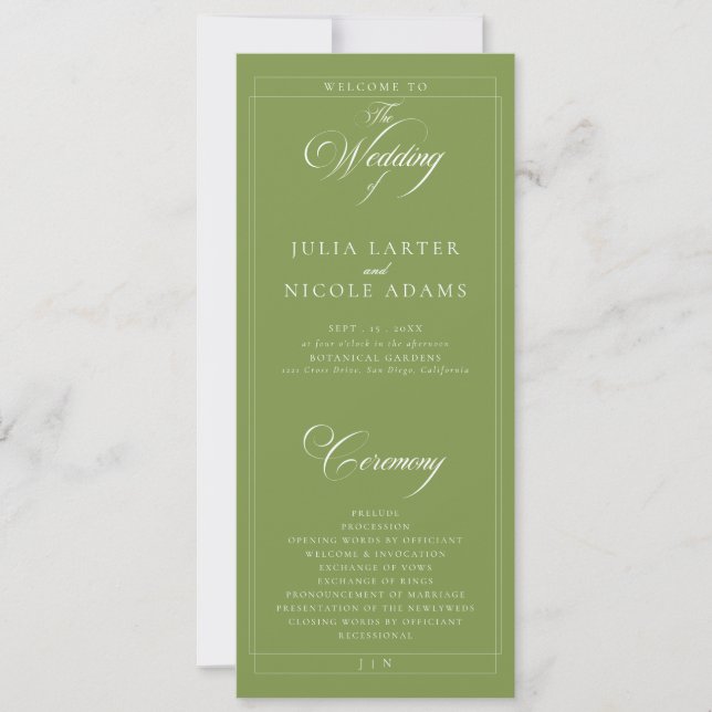 Programa de Casamento com Caligrafia em Marfim Ver (Frente)