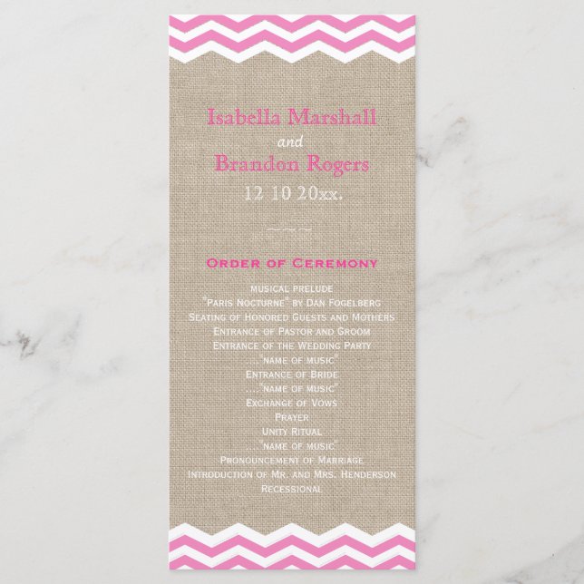 Programa de Casamento com Chevron Rosa em Fundo de (Frente)