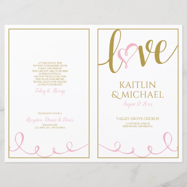 Programa de Casamento com Coração e Letra de Amor  (Frente)