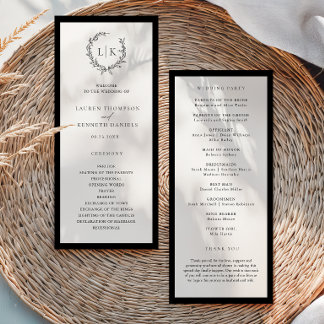 Programa de Casamento com Coroa de Monograma Cláss