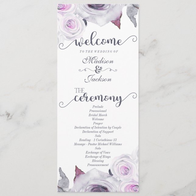 Programa de Casamento com Coroa Floral Lavanda e C (Frente)