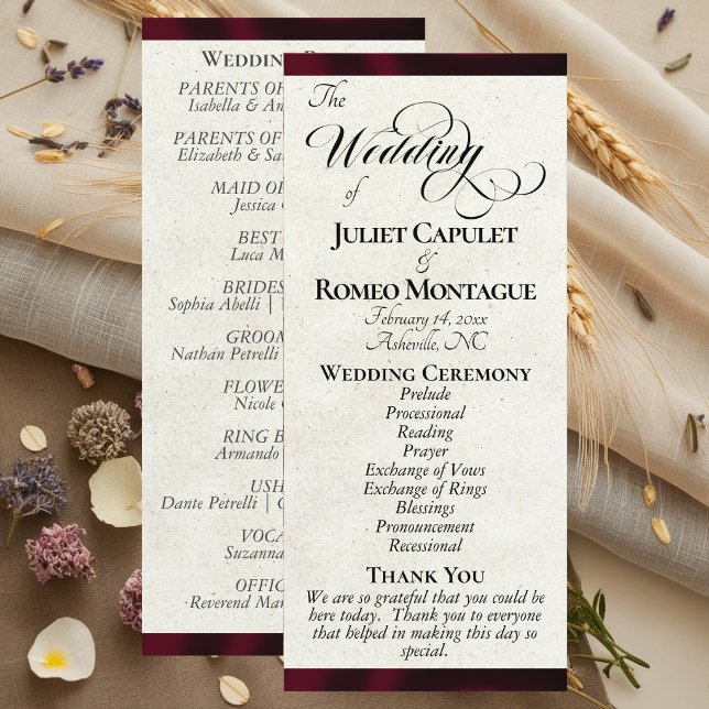 Programa de Casamento com Fita Burgundy (Criador carregado)