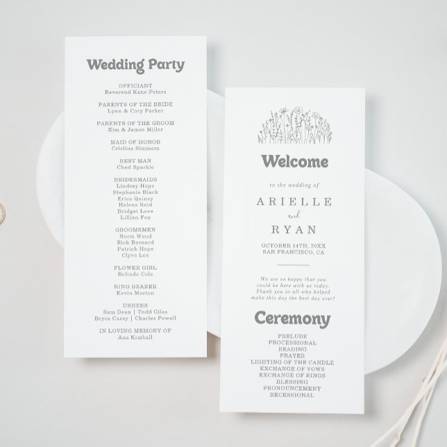 Programa de Casamento com Flor Silvestre Cinza Mín (Criador carregado)