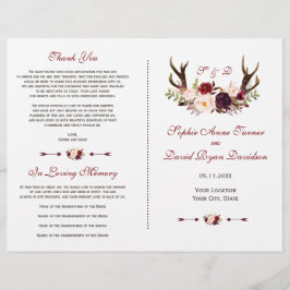 Programa de Casamento com Florais Burgundy Marsala