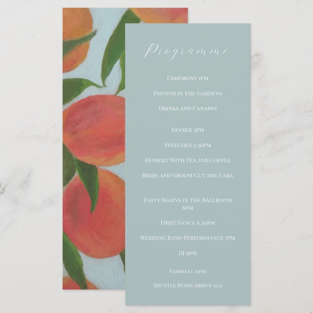 Programa de casamento com floral rosa e verde nas  (Frente/Verso)
