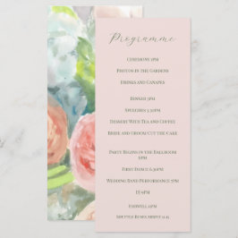 Programa de casamento com floral rosa e verde no v