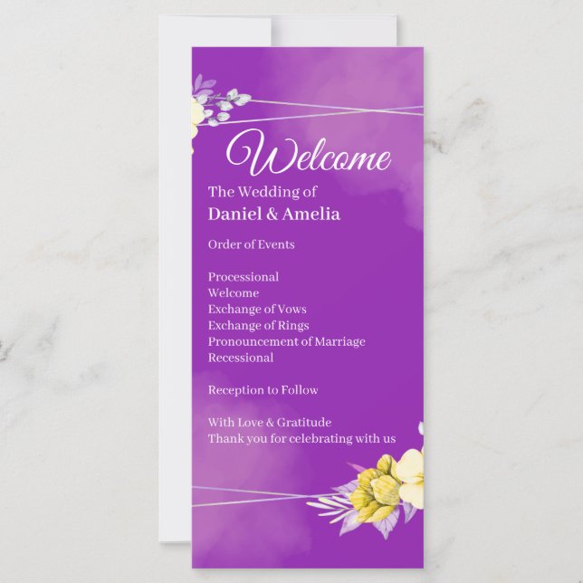 Programa de Casamento com Floral Roxa (Frente)