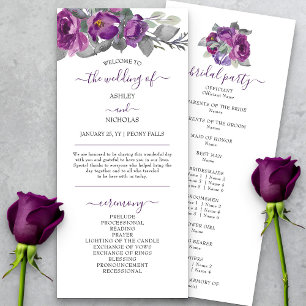 Programa de Casamento com Floral Roxa e Letra Eleg