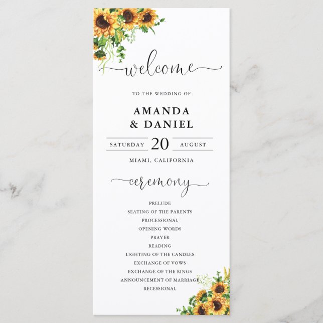 Programa de Casamento com Flores Amarelas (Frente)