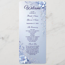 Programa de Casamento com Flores Azuis Ornamentada
