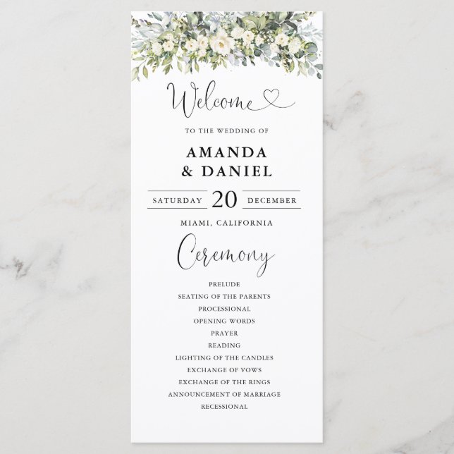 Programa de Casamento com Flores Brancas (Frente)