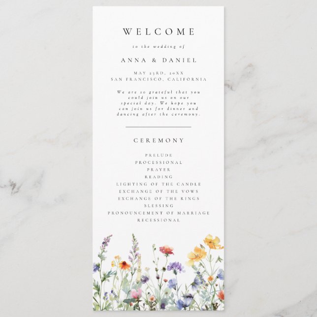 Programa de Casamento com Flores Silvestres (Frente)