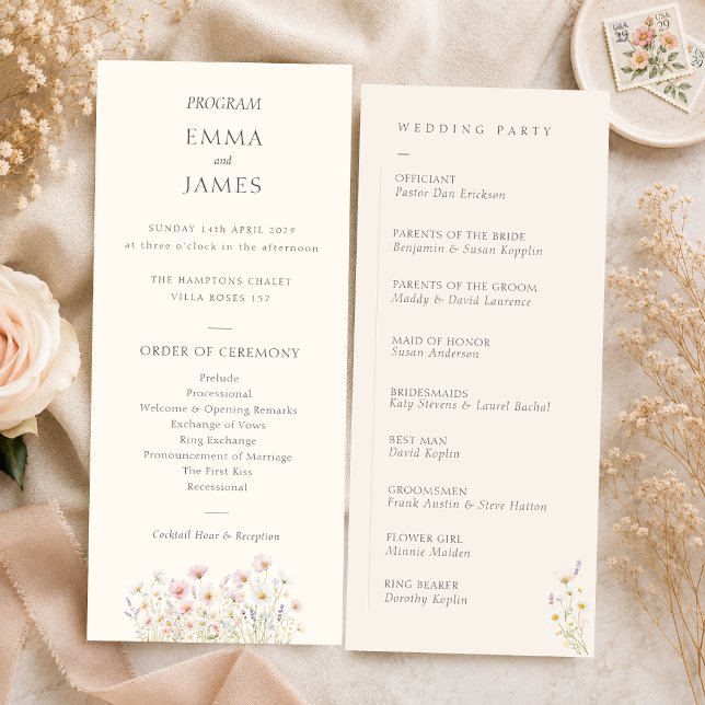 Programa de Casamento com Flores Silvestres Boêmia (Bohemian Whimsical Wildflowers Wedding Program)
