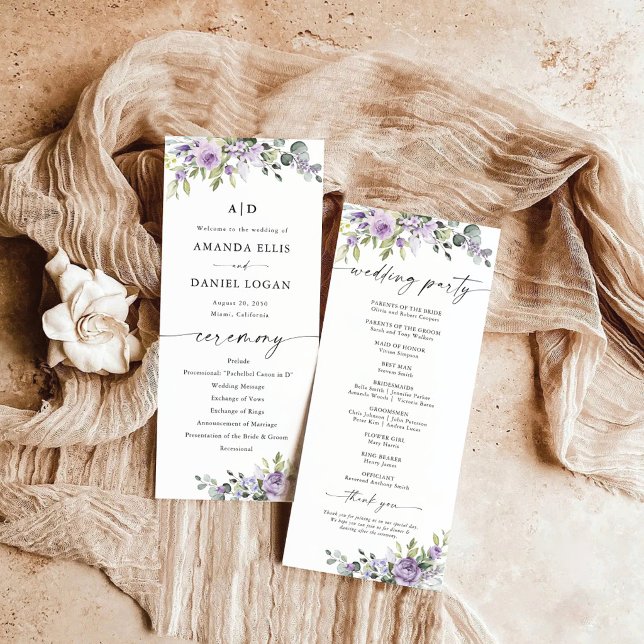 Programa de Casamento com Flores Violetas Romântic (Criador carregado)