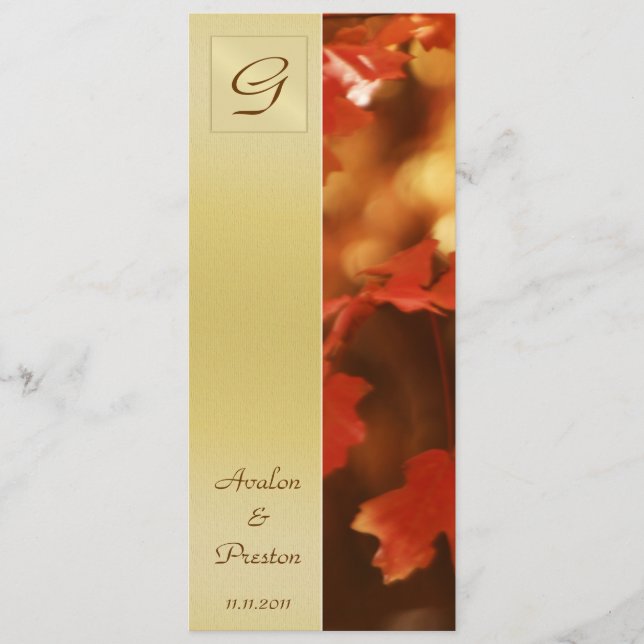 Programa de Casamento com Folha de Outono Monogram (Frente)