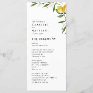 Programa de casamento com folhagem de limão em aqu