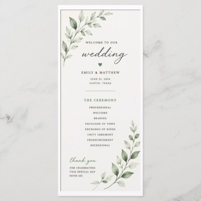 Programa de Casamento com Folhas (Frente)