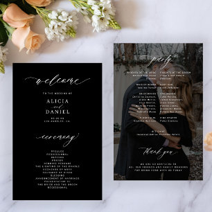 Programa de casamento com foto preto e branco eleg