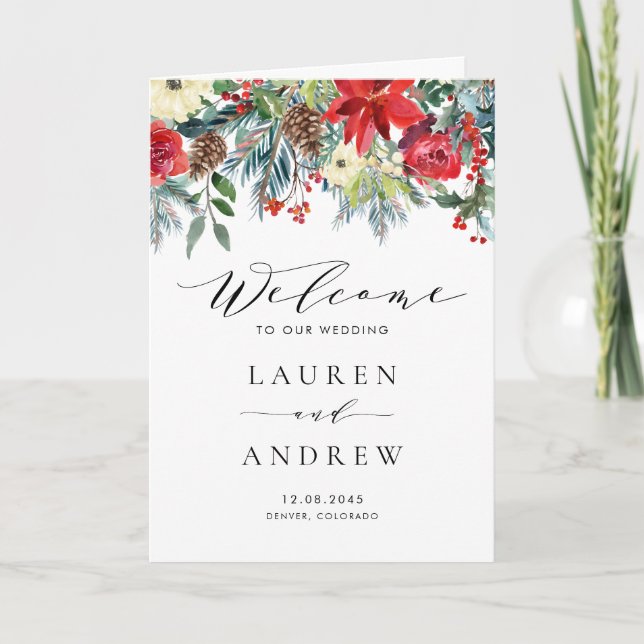 Programa de Casamento com Guirlanda de Flores de I (Frente)