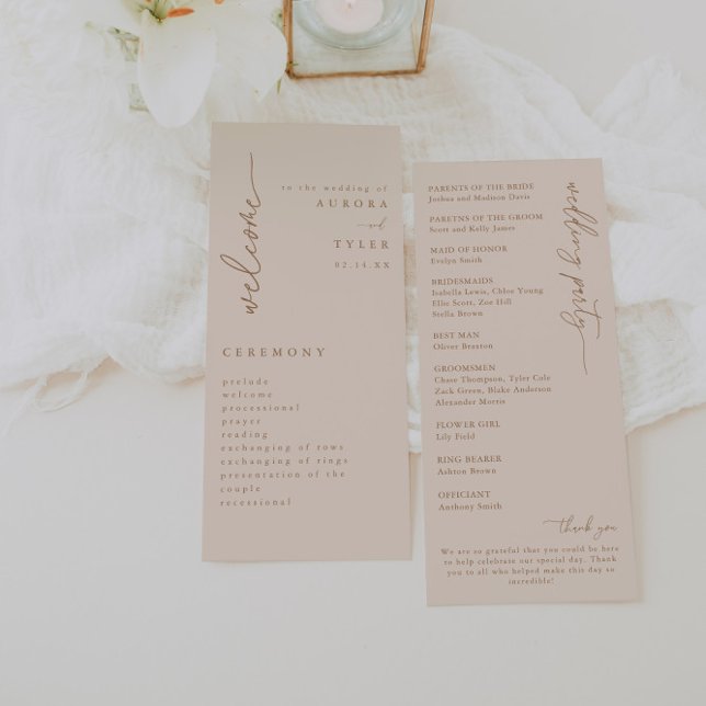 Programa de Casamento com Letra Script Bege Modern (Criador carregado)
