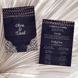 Programa de Casamento com Luzes de Corda de Madeir