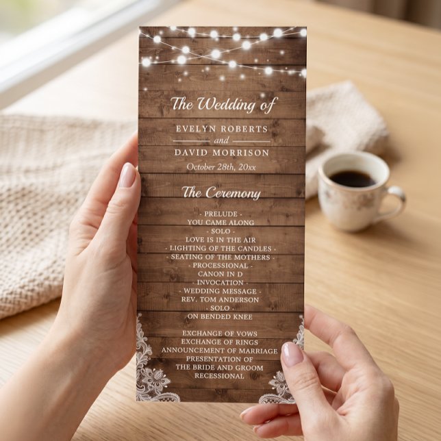 Programa de Casamento com Luzes de Corda em Madeir (Criador carregado)