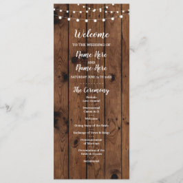 Programa de Casamento com Luzes de Madeira Rústica