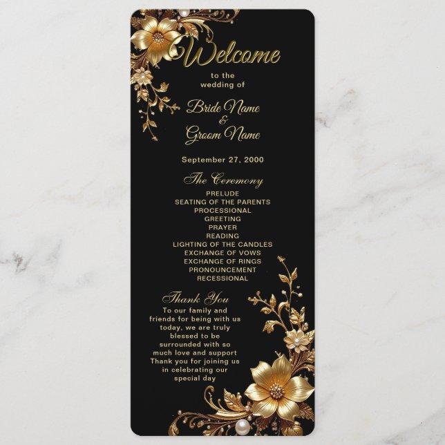 Programa de Casamento com Moldura Adornada Floral  (Frente)