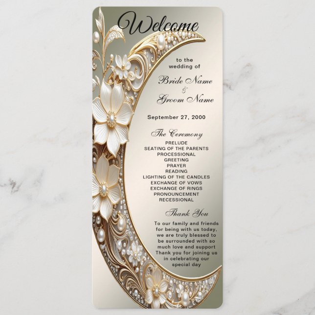 Programa de Casamento com Moldura de Lua Crescente (Frente)