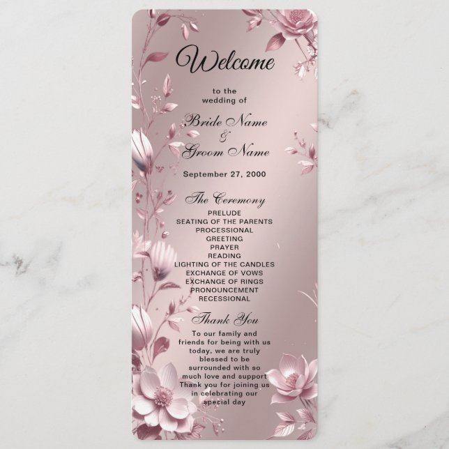 Programa de Casamento com Moldura Floral Rosa Deli (Frente)