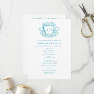 Programa de Casamento com Monograma e Crista Turqu