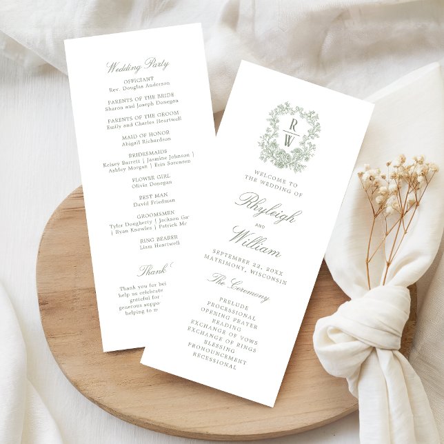 Programa de Casamento com Monograma em Tom de Verd (Criador carregado)