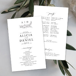 Programa de casamento com monograma preto e branco