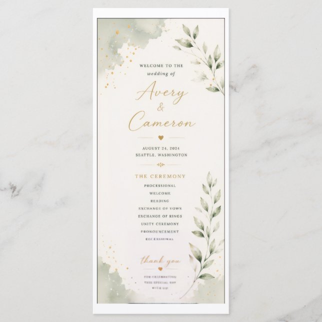 Programa de Casamento com Nuvens e Folhas (Frente)