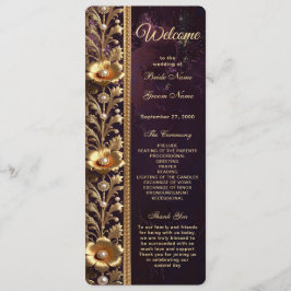 Programa de Casamento com Ornamento Floral Dourado