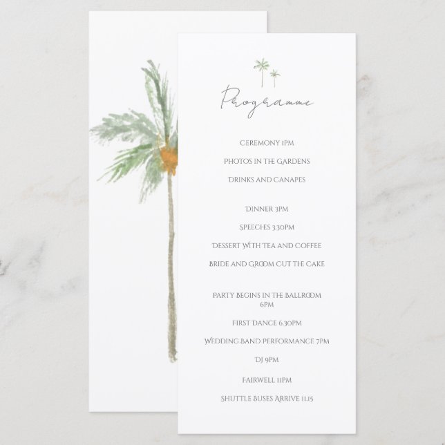 Programa de Casamento com Palmeira em Aquarela Min (Frente/Verso)