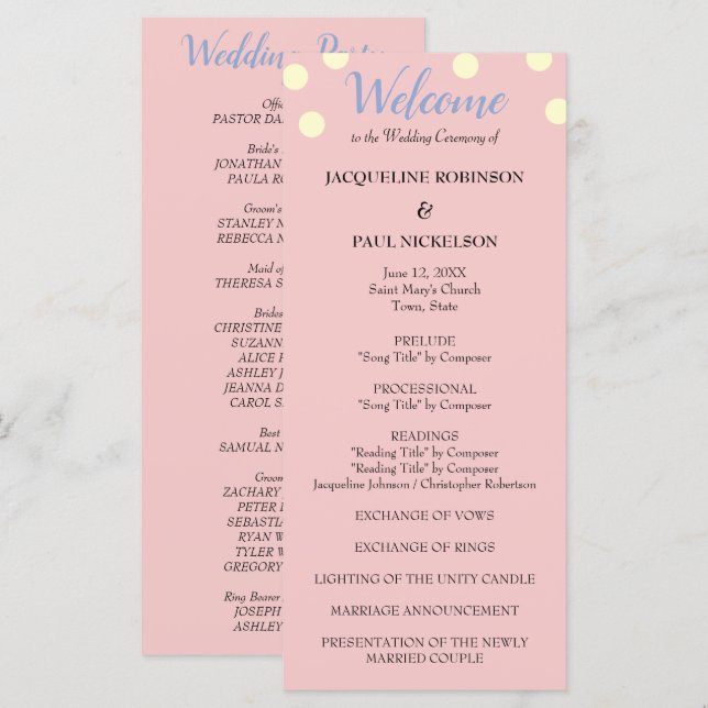 Programa de Casamento com Pontos de Bolha Creme Az (Frente/Verso)