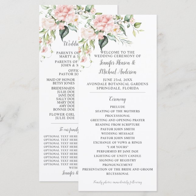 Programa de Casamento com Rosas Rosa e Eucalipto (Frente/Verso)
