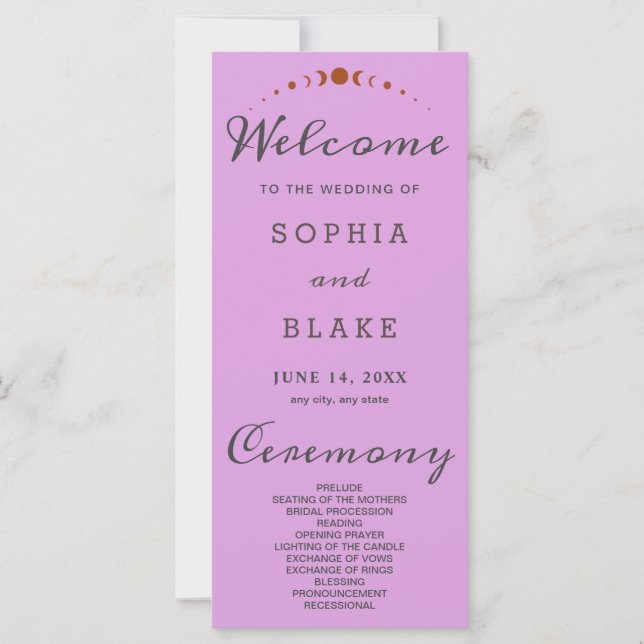 Programa de Casamento com Roxo de Bronze Fases da  (Frente)