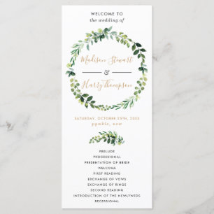 Programa de Casamento com Tipografia de Verde Eleg