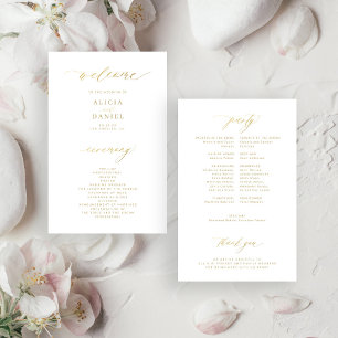 Programa de casamento com tipografia dourada elega