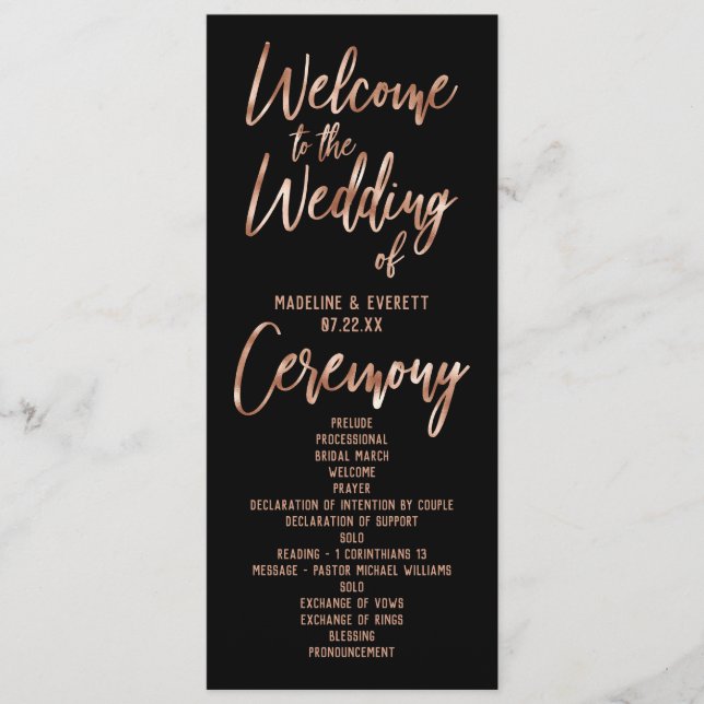 Programa de Casamento com Tipografia Moderna em Ro (Frente)